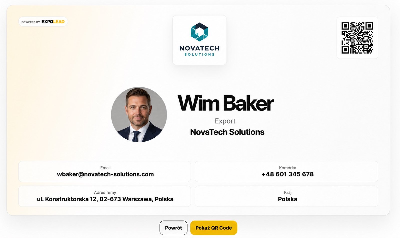 ExpoLead digital business card with QR code preview